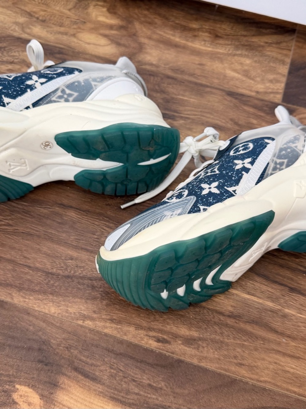 Navy & White Monogram Chunky Sneakers - Picture 3 of 5